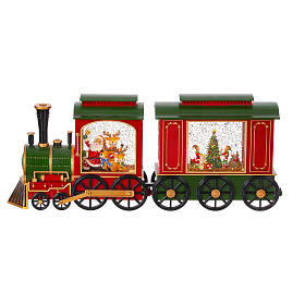 Christmas snow ball in a miniature train with lights, 8x20x4 in