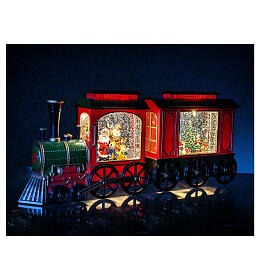 Christmas snow ball in a miniature train with lights, 8x20x4 in