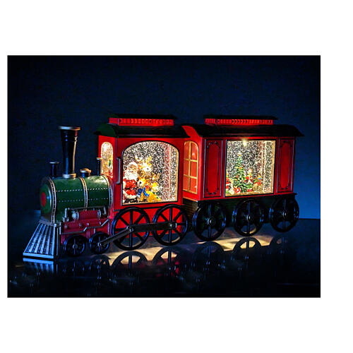 Christmas snow ball in a miniature train with lights, 8x20x4 in 2
