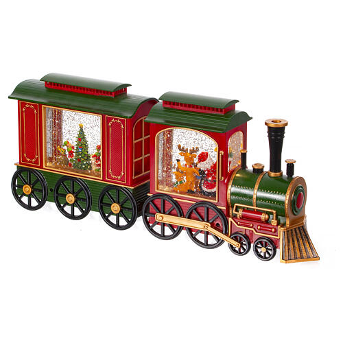Christmas snow ball in a miniature train with lights, 8x20x4 in 5