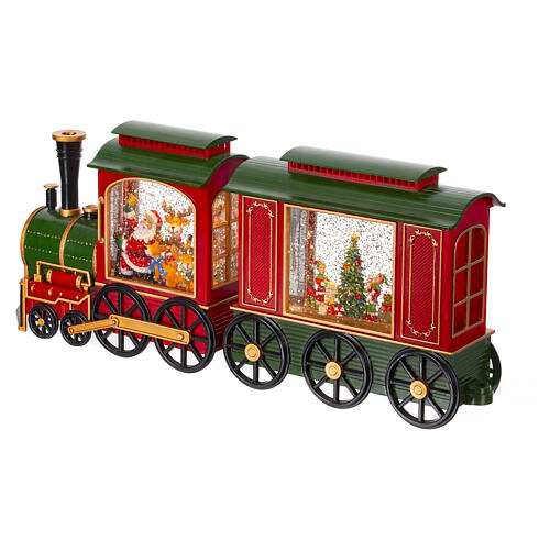 Christmas snow ball in a miniature train with lights, 8x20x4 in 12