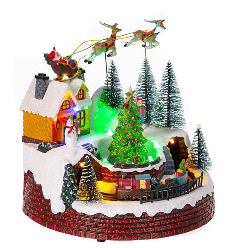 Winterszene, Zug und fliegender Weihnachtsmann, 20x20x20 cm 4