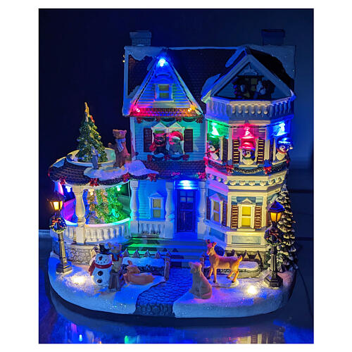 Christmas village set: Victorian house with Christmas tree, 10.5x8x11.5 in 2