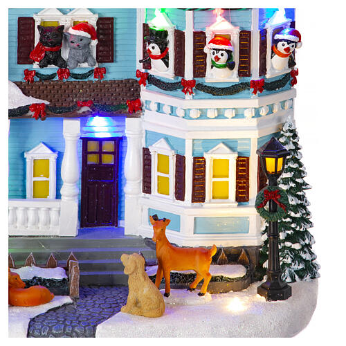 Christmas village set: Victorian house with Christmas tree, 10.5x8x11.5 in 3