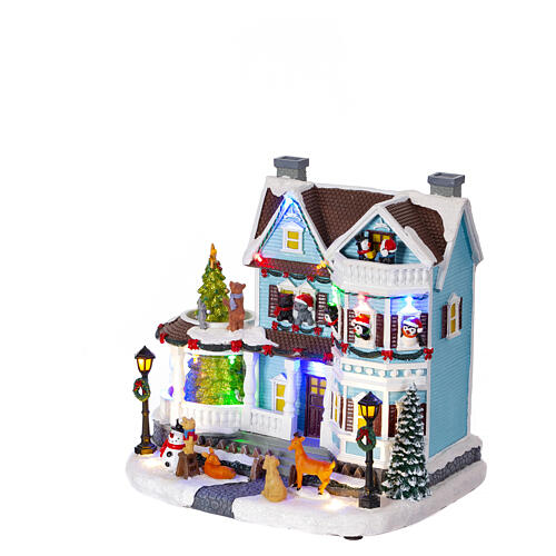 Christmas village set: Victorian house with Christmas tree, 10.5x8x11.5 in 4