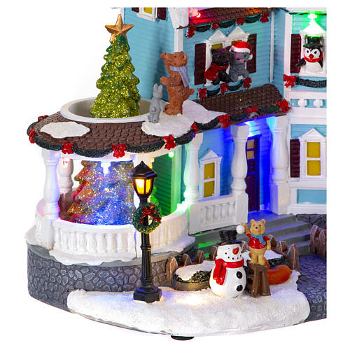 Christmas village set: Victorian house with Christmas tree, 10.5x8x11.5 in 5