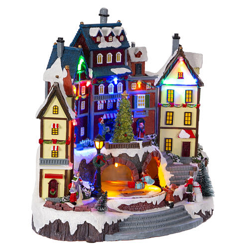 Snowy Christmas village with animated tree, 12x12x8 in 5