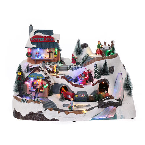 Animated Christmas village with coffee shop 25x40x25cm 1