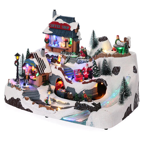 Animated Christmas village with coffee shop 25x40x25cm 3