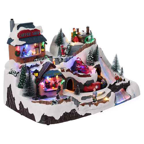 Animated Christmas village with coffee shop 25x40x25cm 5