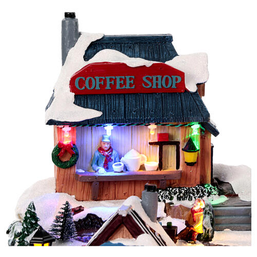 Animated Christmas village with coffee shop 25x40x25cm 6