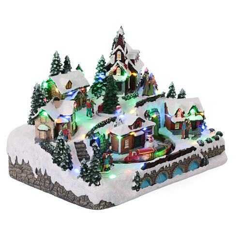 Christmas village with train in motion and spinning tree, 10x12x10 in 5