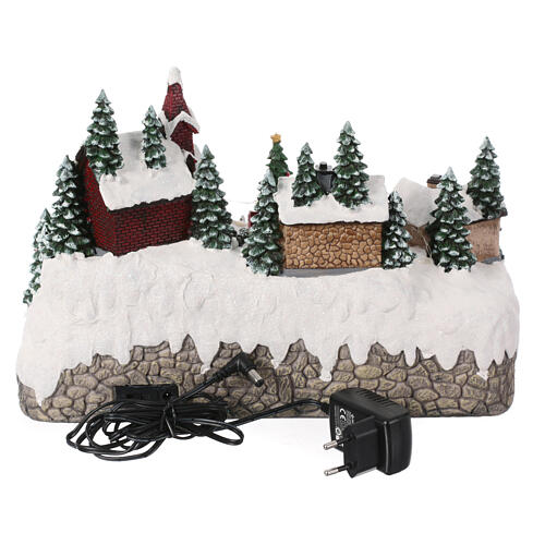 Christmas village with train in motion and spinning tree, 10x12x10 in 6