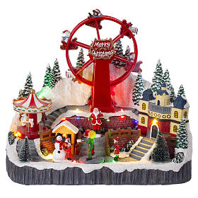 Winterszene, Weihnachtsmarkt mit Riesenrad, 30x35x25 cm