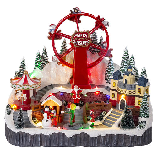 Christmas village set with big wheel, 12x14x10 in 1