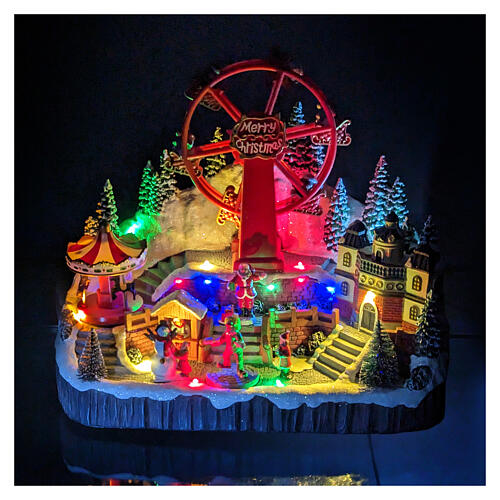 Christmas village set with big wheel, 12x14x10 in 2
