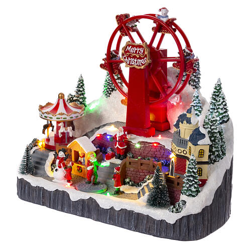 Christmas village set with big wheel, 12x14x10 in 3
