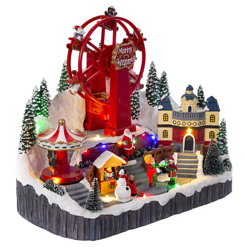 Christmas village set with big wheel, 12x14x10 in 5