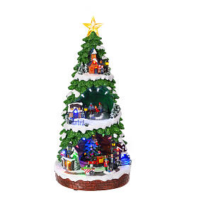 Winterszene, belebter Weihnachtsbaum mit beweglichen Elementen, 50x25x25 cm