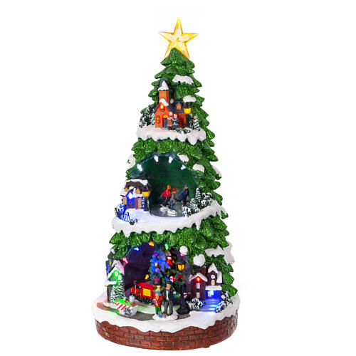 Winterszene, belebter Weihnachtsbaum mit beweglichen Elementen, 50x25x25 cm 3