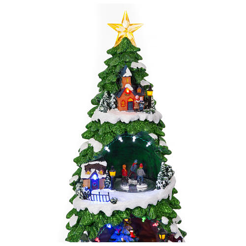 Winterszene, belebter Weihnachtsbaum mit beweglichen Elementen, 50x25x25 cm 4