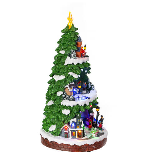 Winterszene, belebter Weihnachtsbaum mit beweglichen Elementen, 50x25x25 cm 5