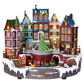 Winterszene, weihnachtlich geschmückte Stadtlandschaft und Zug, 35x30x40 cm