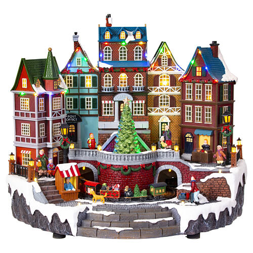 Winterszene, weihnachtlich geschmückte Stadtlandschaft und Zug, 35x30x40 cm 1