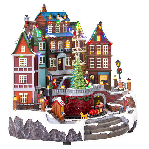 Winterszene, weihnachtlich geschmückte Stadtlandschaft und Zug, 35x30x40 cm 5