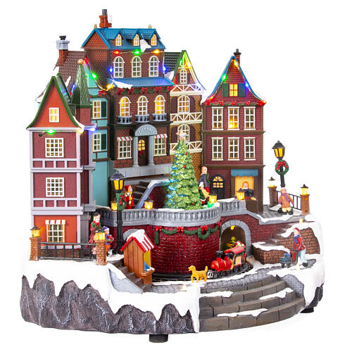 Villaggio Natalizio con albero e treno al centro 35x30x40 cm 5