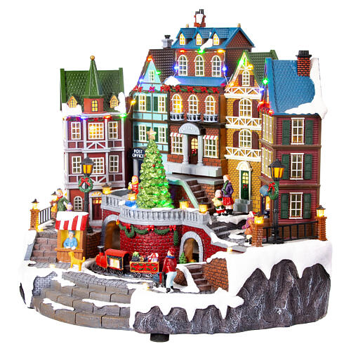 Christmas village with tree and train in the center 35x30x40 cm 3