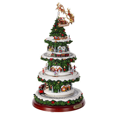 Winterszene, belebter Weihnachtsbaum und Weihnachtsmann-Schlitten, 50x25x25 cm 6