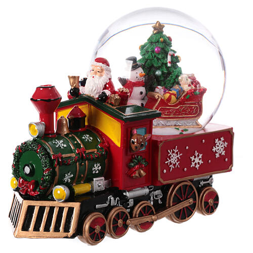 Esfera de vidrio tren Papá Noel con música 20x20x15 2