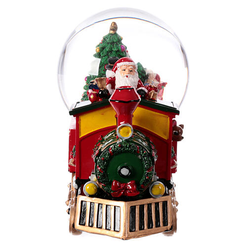 Esfera de vidrio tren Papá Noel con música 20x20x15 4