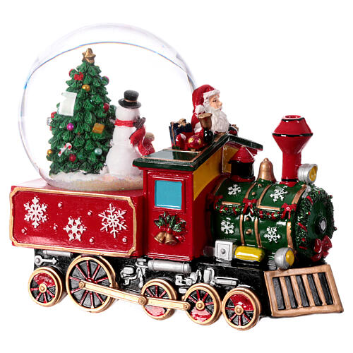 Sfera di vetro treno Babbo Natale con musica 20x20x15 3
