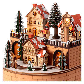 Wooden Christmas village scene with lights 20x20x20