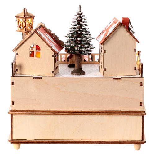 Wooden Christmas village scene with lights 20x20x20 6