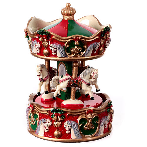 Christmas music box, red and green merry-go-round, 6x4x4 in 1