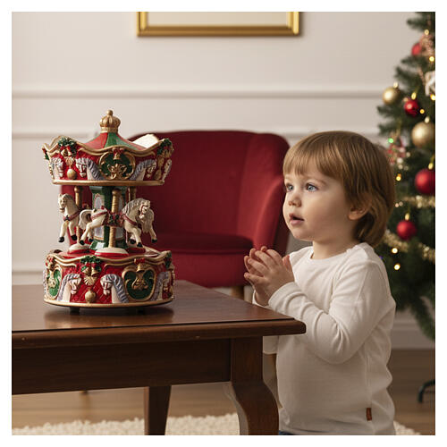 Christmas music box, red and green merry-go-round, 6x4x4 in 2
