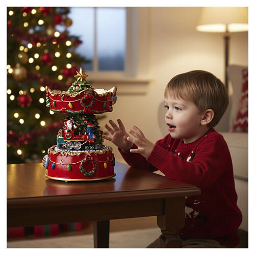 Christmas carousel music box with Santa Claus on the train 15x10x10 cm 2