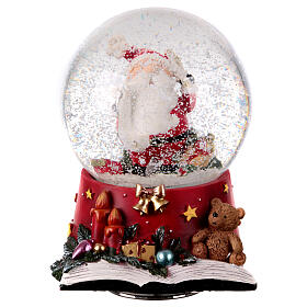 Schneekugel und Spieluhr, Weihnachtsmann und Geschenke, dekorierte Basis, 15x10x10 cm