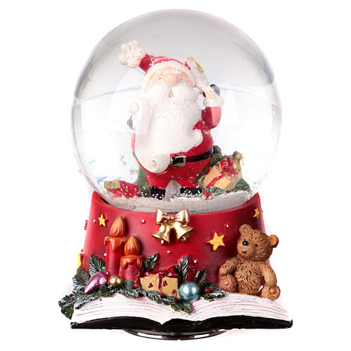 Schneekugel und Spieluhr, Weihnachtsmann und Geschenke, dekorierte Basis, 15x10x10 cm 1