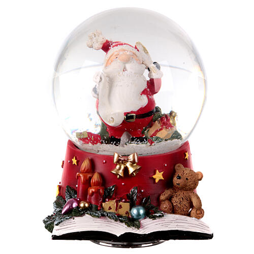 Schneekugel und Spieluhr, Weihnachtsmann und Geschenke, dekorierte Basis, 15x10x10 cm 3