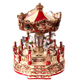 White and red music box, merry-go-round, 6x5x5 in