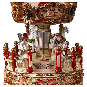 White and red music box, merry-go-round, 6x5x5 in