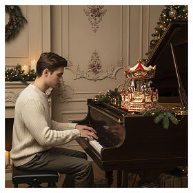 White and red music box, merry-go-round, 6x5x5 in