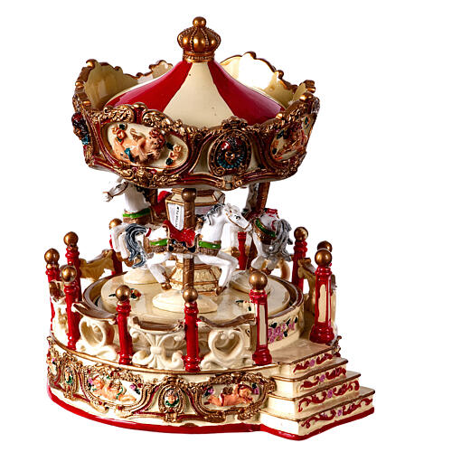 White and red music box, merry-go-round, 6x5x5 in 4