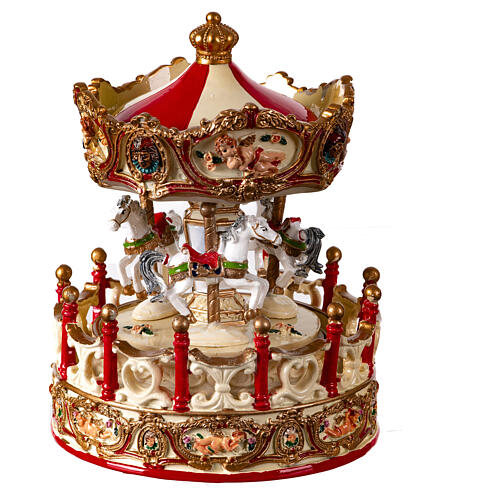 White and red music box, merry-go-round, 6x5x5 in 5