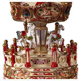 Carillon bianco rosso giostra cavalli 15x15x15 cm
