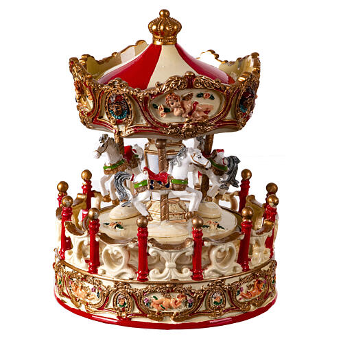 Carillon bianco rosso giostra cavalli 15x15x15 cm 6